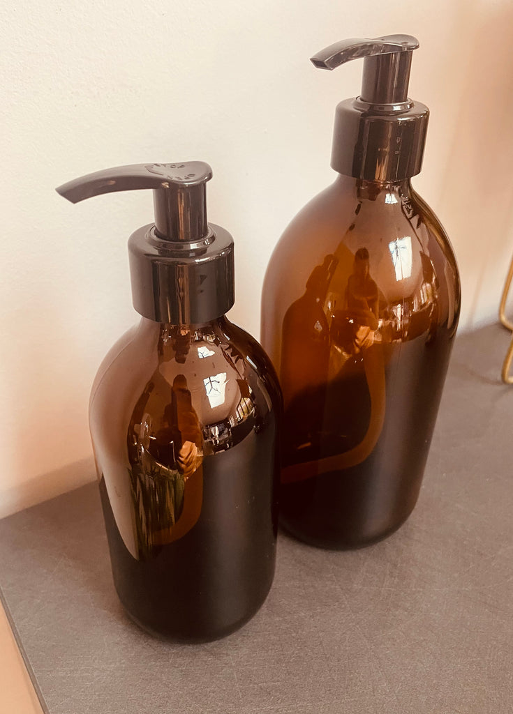 500ml Amber glass bottle and soap/lotion pump