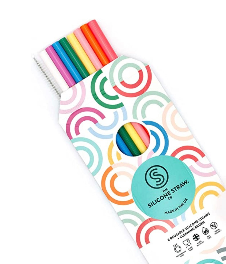 Silicone Straw 8 pack with cleaning brush