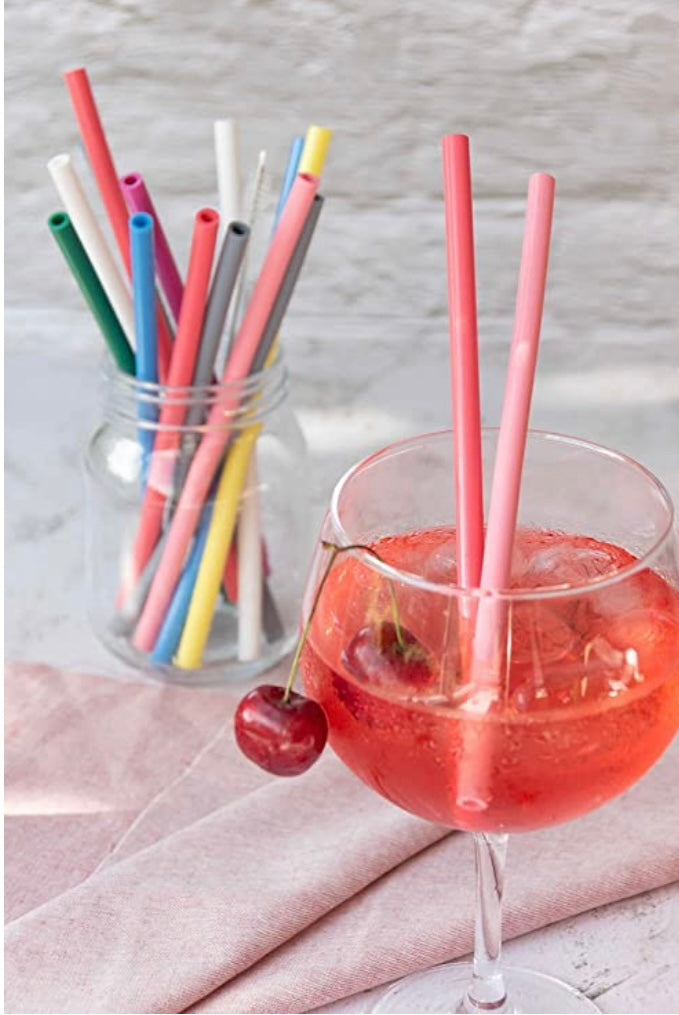 Silicone Straw 8 pack with cleaning brush