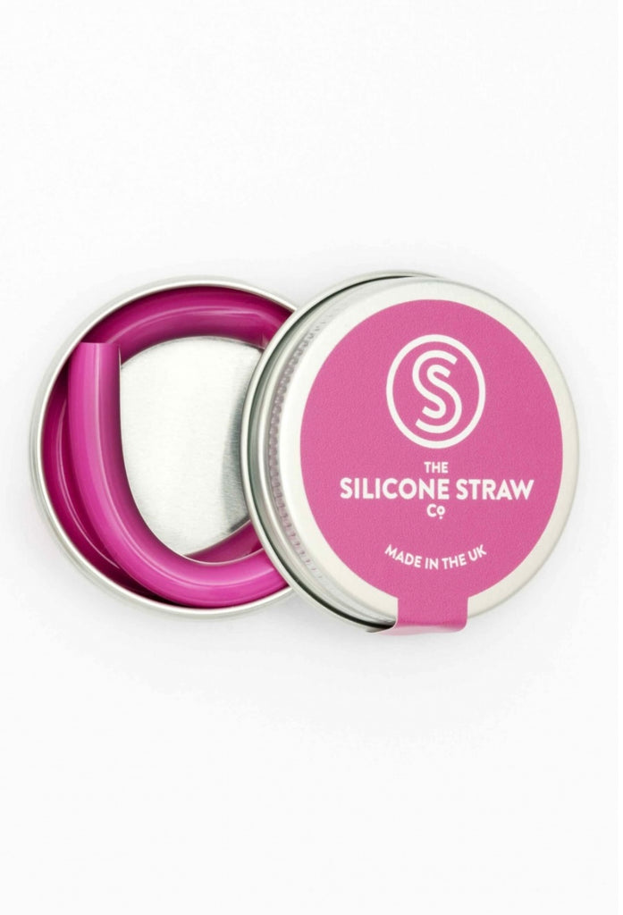 Reusable single silicone straw with carry tin - multiple colours