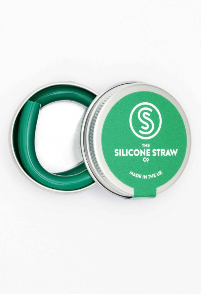 Reusable single silicone straw with carry tin - multiple colours