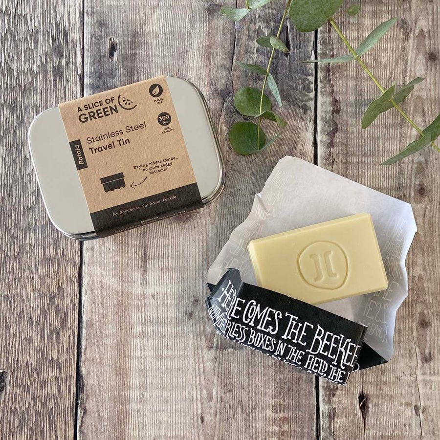 stainless steel travel tin for soaps and shampoo bars 