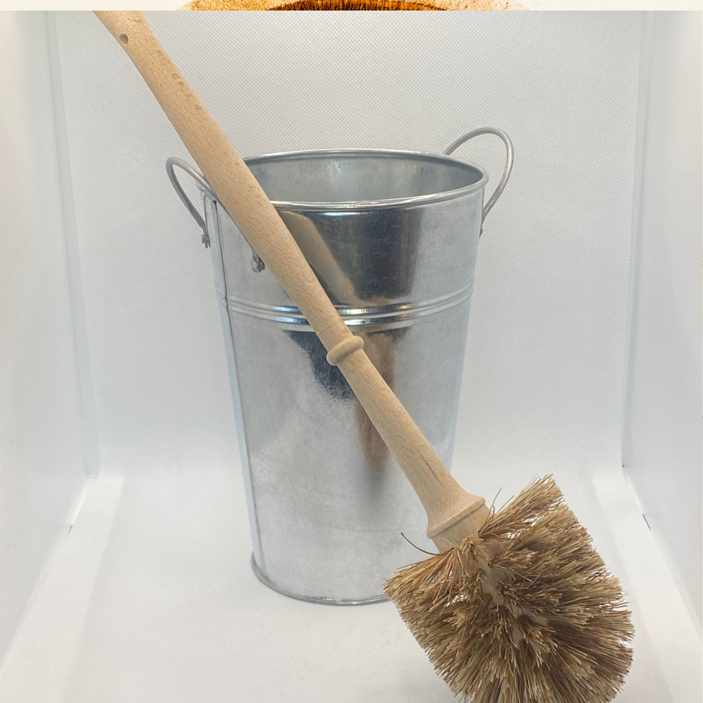 Natural Wood Toilet brush with Silver Retro Holder