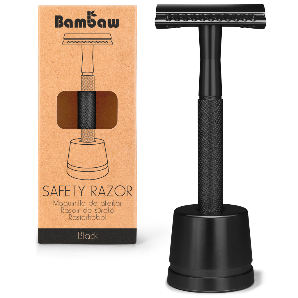 Stainless Steel Black Safety Razor with stand