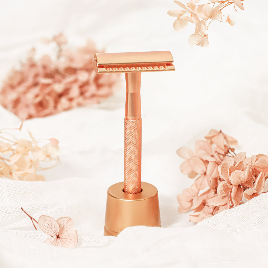 Rose Gold Safety Razor with stand