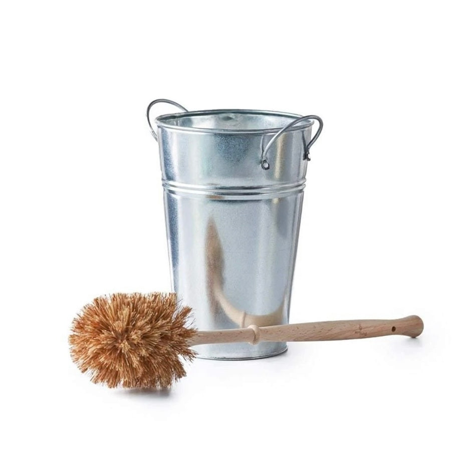 Natural Wood Toilet brush with Silver Retro Holder